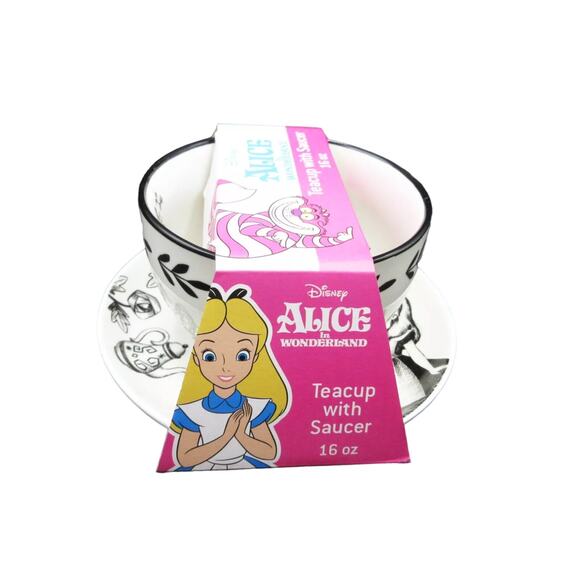 Disney ALICE IN WONDERLAND Teacup with Saucer 16oz Mug Black & Gold New - Picture 10 of 14